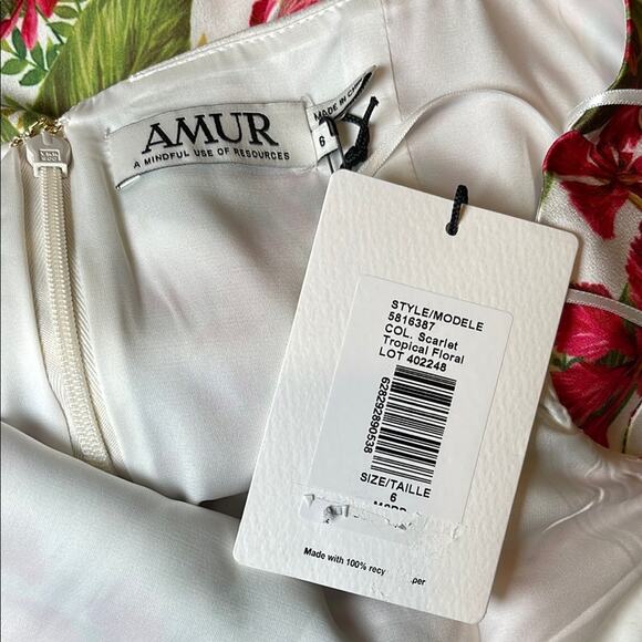 AMUR Deborah High Low Ruffle Scarlet Tropical Floral Maxi Dress Size 6 - Picture 6 of 7